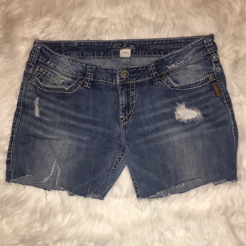 Silver Distressed Hand Cut Off Shorts 33